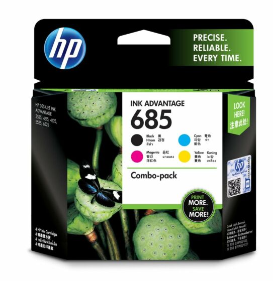 HP 685 4-pack Black/Cyan/Magenta/Yellow Original Ink Advantage Cartridges (F6V35AA) - Center facing