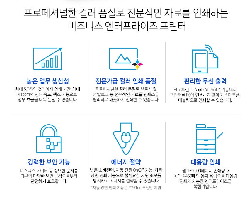 HP 컬러 레이저젯 엔터프라이즈 M751dn 프린터