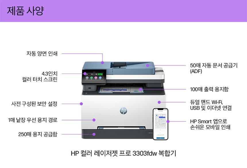 HP 컬러 레이저젯 프로 3303fdw 복합기